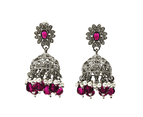 Magenta Jhumki Earrings