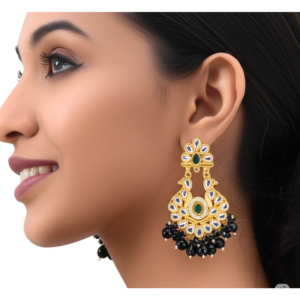 Earrings with Green Stones and Pearl Beads