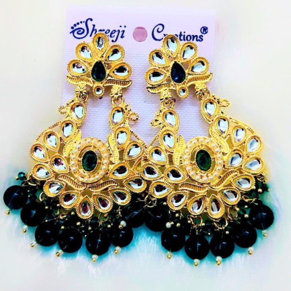 Earrings with Green Stones and Pearl Beads