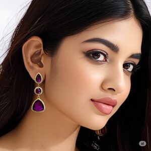 Crystal Drop Earrings Purple Gems
